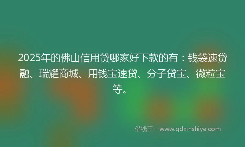 2025年的佛山信用贷哪家好下款的有：钱袋速贷融、瑞耀商城、用钱宝速贷、分子贷宝、微粒宝等。