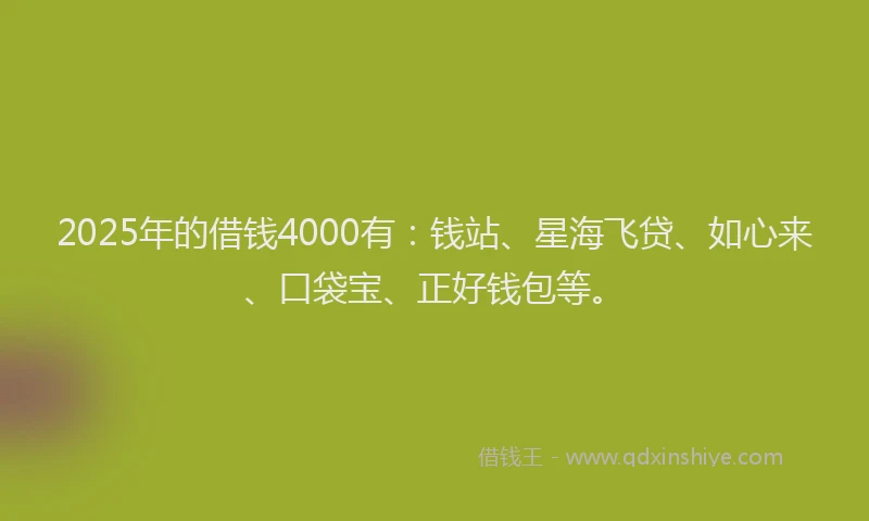 2025年的借钱4000有：钱站、星海飞贷、如心来、口袋宝、正好钱包等。
