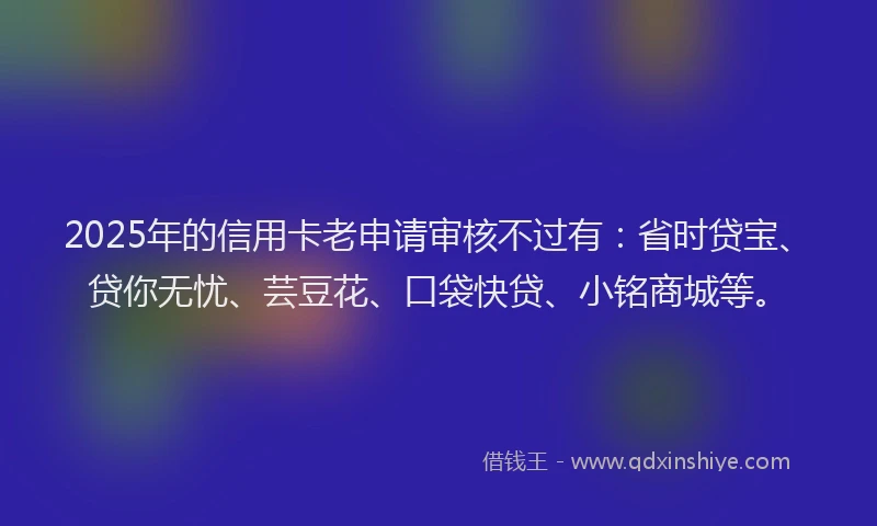 2025年的信用卡老申请审核不过有：省时贷宝、贷你无忧、芸豆花、口袋快贷、小铭商城等。