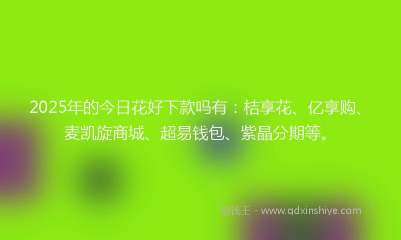 2025年的今日花好下款吗有：桔享花、亿享购、麦凯旋商城、超易钱包、紫晶分期等。