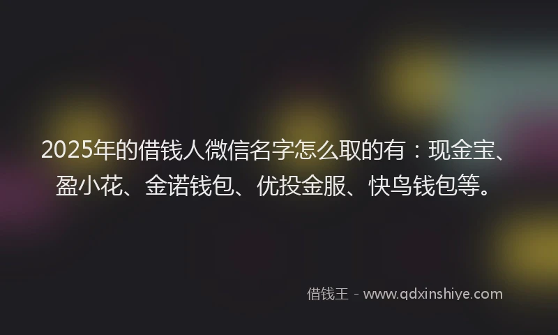 2025年的借钱人微信名字怎么取的有：现金宝、盈小花、金诺钱包、优投金服、快鸟钱包等。