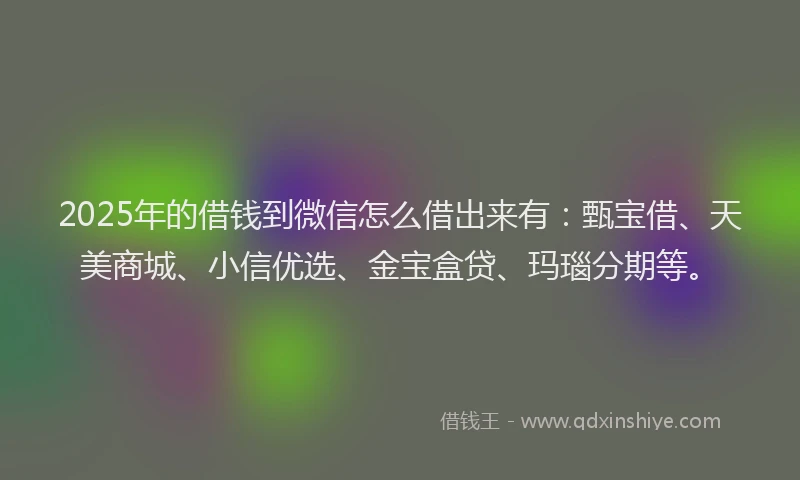 2025年的借钱到微信怎么借出来有：甄宝借、天美商城、小信优选、金宝盒贷、玛瑙分期等。