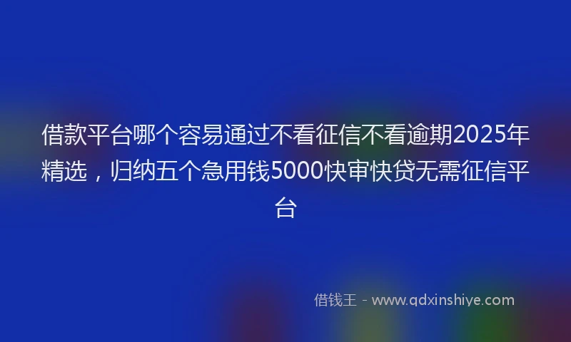 借款平台哪个容易通过不看征信不看逾期2025年精选，归纳五个急用钱5000快审快贷无需征信平台