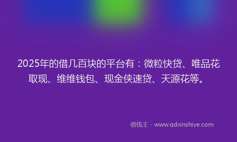 2025年的借几百块的平台有：微粒快贷、唯品花取现、维维钱包、现金侠速贷、天源花等。