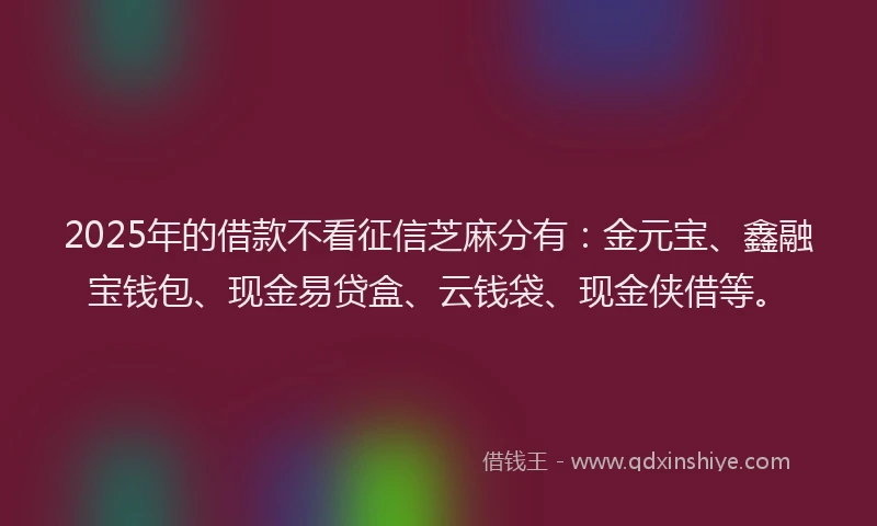 2025年的借款不看征信芝麻分有：金元宝、鑫融宝钱包、现金易贷盒、云钱袋、现金侠借等。