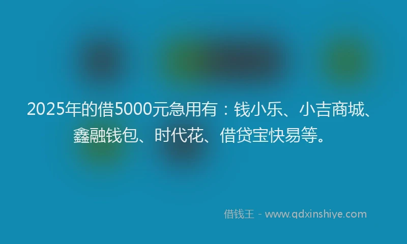 2025年的借5000元急用有：钱小乐、小吉商城、鑫融钱包、时代花、借贷宝快易等。