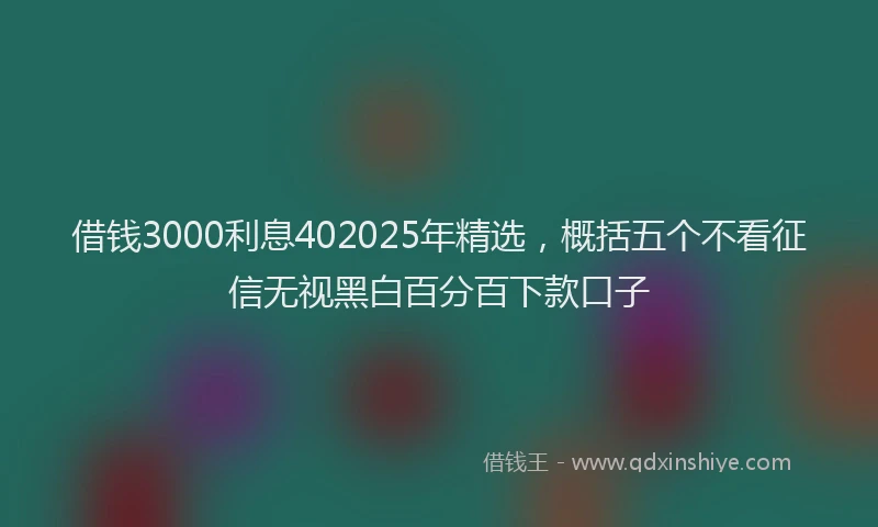 借钱3000利息402025年精选，概括五个不看征信无视黑白百分百下款口子