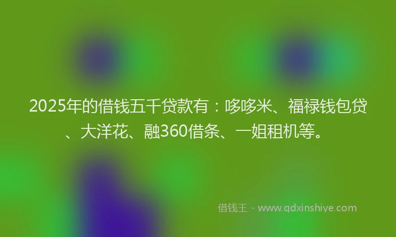 2025年的借钱五千贷款有：哆哆米、福禄钱包贷、大洋花、融360借条、一姐租机等。