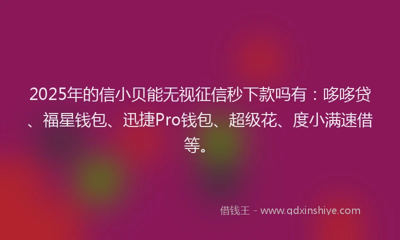 2025年的信小贝能无视征信秒下款吗有：哆哆贷、福星钱包、迅捷Pro钱包、超级花、度小满速借等。