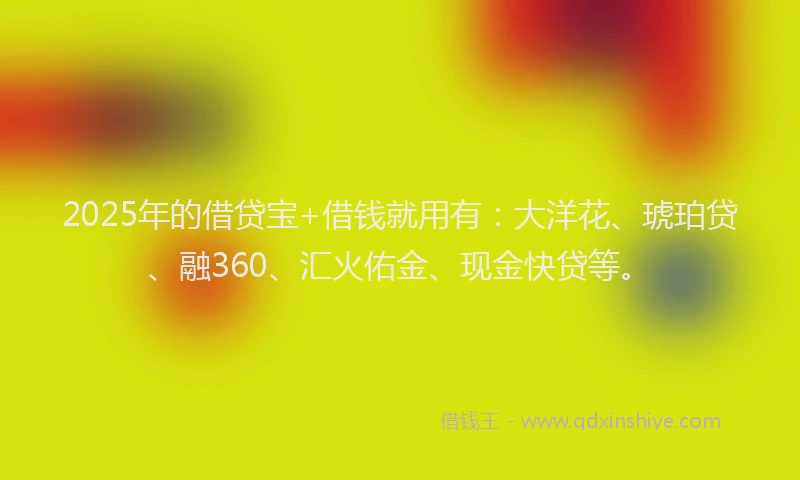 2025年的借贷宝+借钱就用有：大洋花、琥珀贷、融360、汇火佑金、现金快贷等。