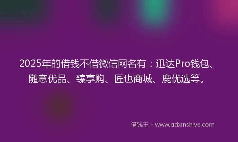 2025年的借钱不借微信网名有：迅达Pro钱包、随意优品、臻享购、匠也商城、鹿优选等。