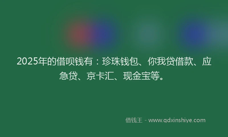 2025年的借呗钱有：珍珠钱包、你我贷借款、应急贷、京卡汇、现金宝等。