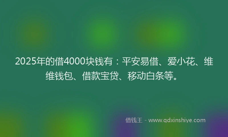 2025年的借4000块钱有：平安易借、爱小花、维维钱包、借款宝贷、移动白条等。