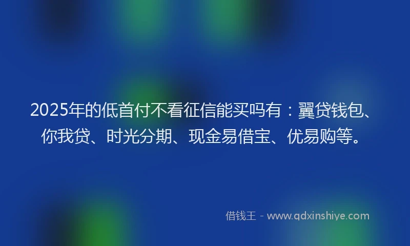 2025年的低首付不看征信能买吗有：翼贷钱包、你我贷、时光分期、现金易借宝、优易购等。