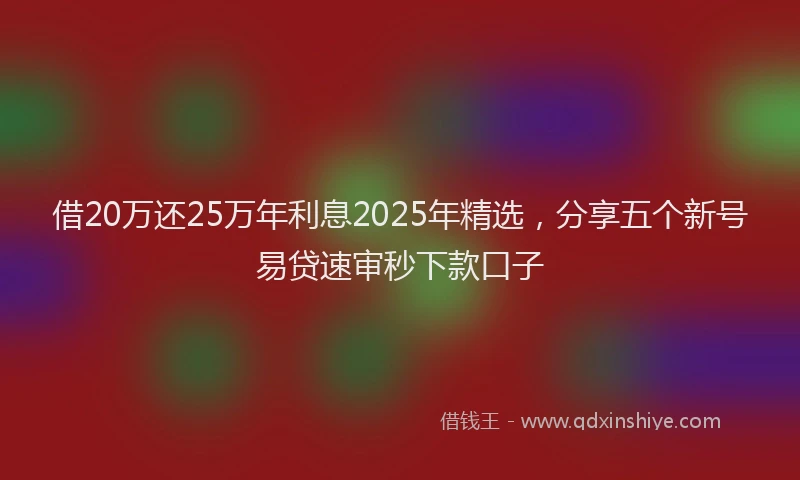 借20万还25万年利息2025年精选，分享五个新号易贷速审秒下款口子