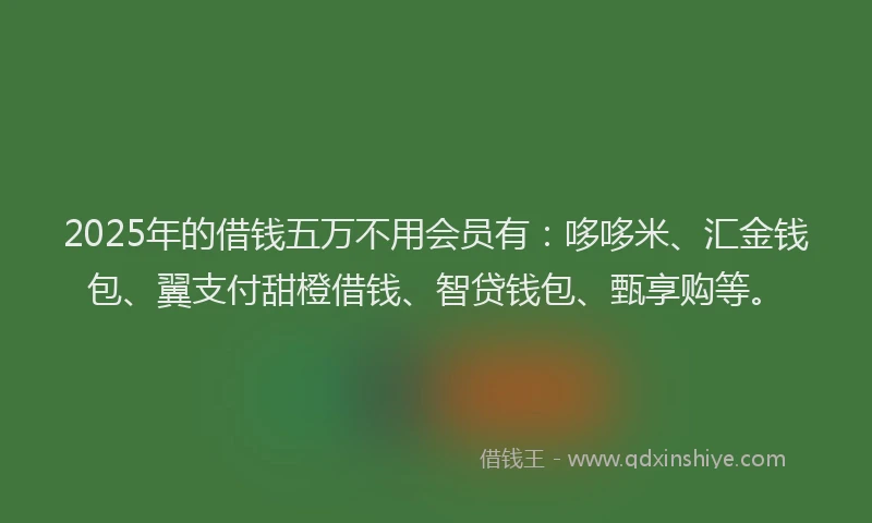 2025年的借钱五万不用会员有：哆哆米、汇金钱包、翼支付甜橙借钱、智贷钱包、甄享购等。