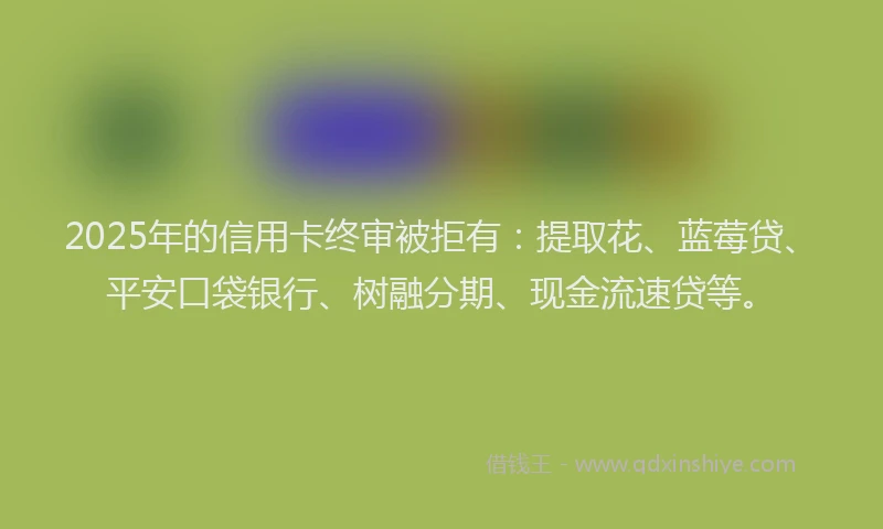 2025年的信用卡终审被拒有：提取花、蓝莓贷、平安口袋银行、树融分期、现金流速贷等。