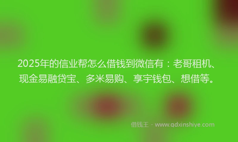 2025年的信业帮怎么借钱到微信有：老哥租机、现金易融贷宝、多米易购、享宇钱包、想借等。