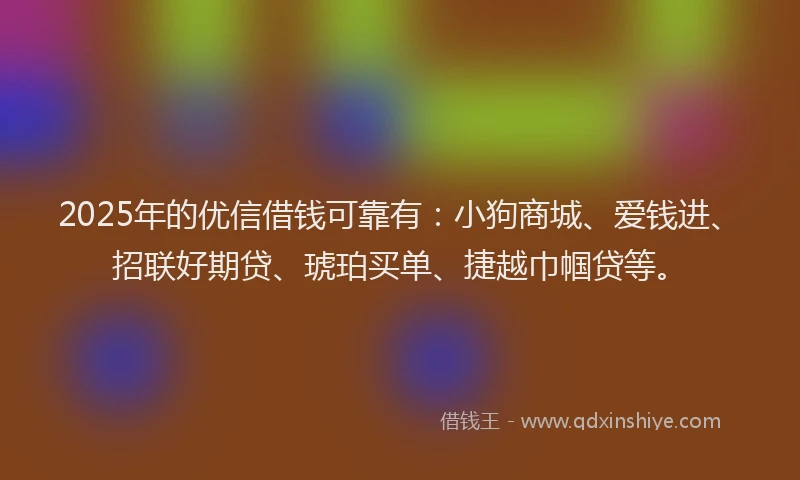 2025年的优信借钱可靠有：小狗商城、爱钱进、招联好期贷、琥珀买单、捷越巾帼贷等。