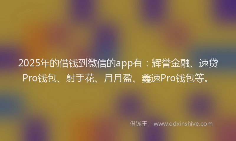 2025年的借钱到微信的app有：辉誉金融、速贷Pro钱包、射手花、月月盈、鑫速Pro钱包等。