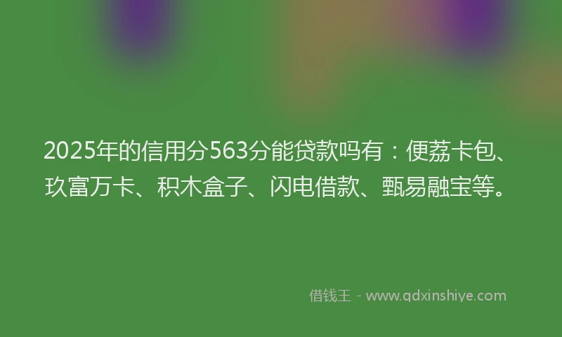 2025年的信用分563分能贷款吗有：便荔卡包、玖富万卡、积木盒子、闪电借款、甄易融宝等。