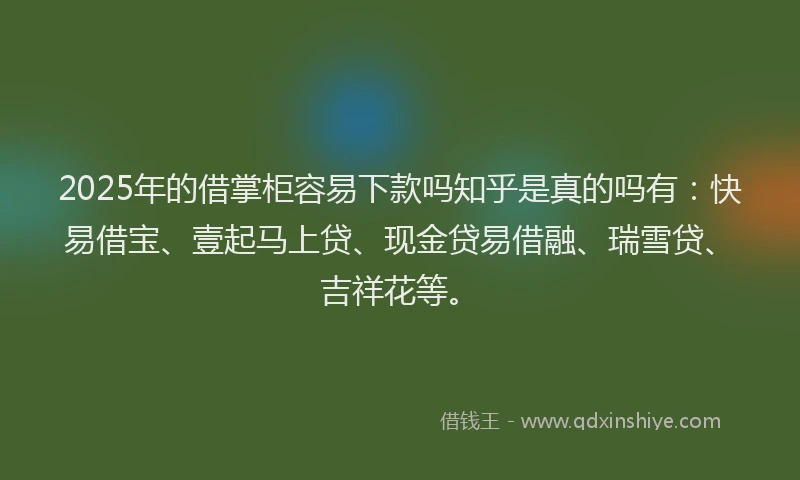 2025年的借掌柜容易下款吗知乎是真的吗有：快易借宝、壹起马上贷、现金贷易借融、瑞雪贷、吉祥花等。