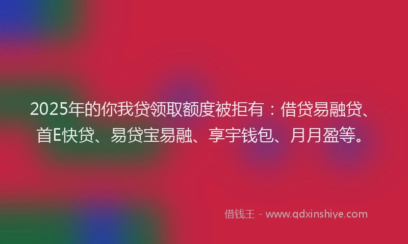 2025年的你我贷领取额度被拒有：借贷易融贷、首E快贷、易贷宝易融、享宇钱包、月月盈等。