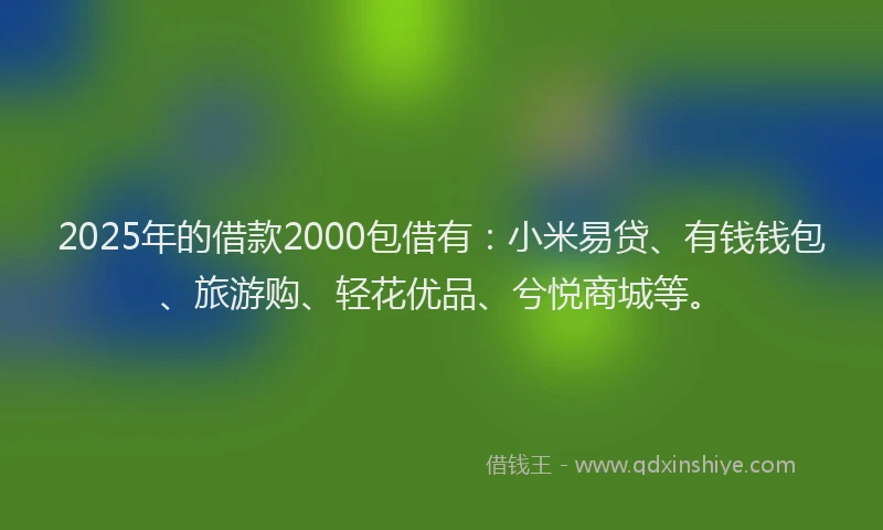 2025年的借款2000包借有：小米易贷、有钱钱包、旅游购、轻花优品、兮悦商城等。