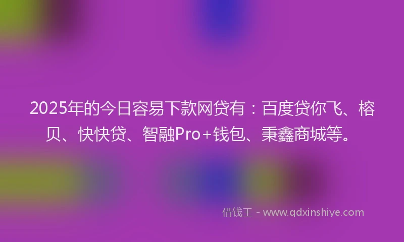 2025年的今日容易下款网贷有：百度贷你飞、榕贝、快快贷、智融Pro+钱包、秉鑫商城等。