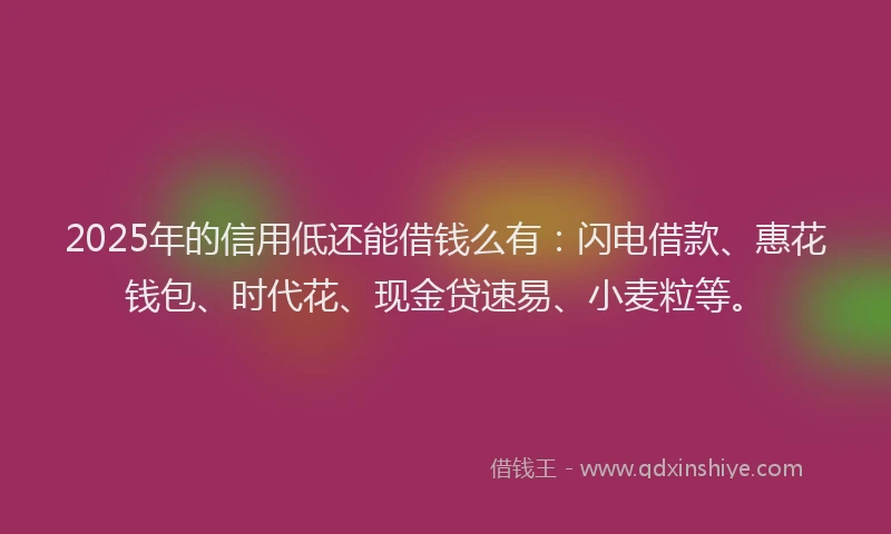 2025年的信用低还能借钱么有：闪电借款、惠花钱包、时代花、现金贷速易、小麦粒等。