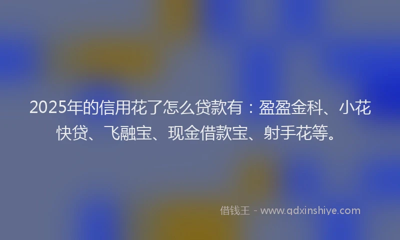 2025年的信用花了怎么贷款有：盈盈金科、小花快贷、飞融宝、现金借款宝、射手花等。