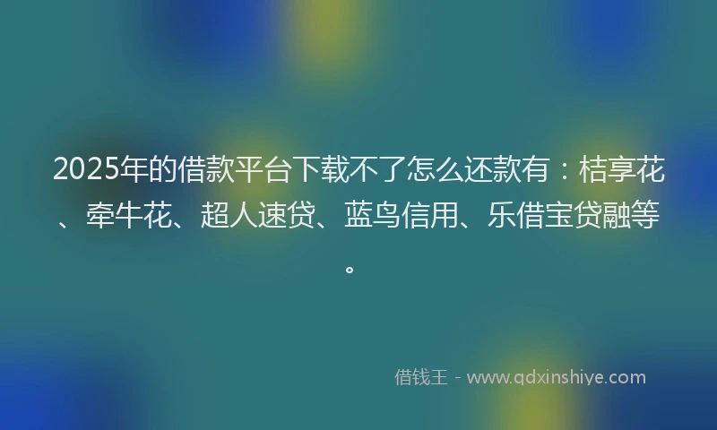2025年的借款平台下载不了怎么还款有：桔享花、牵牛花、超人速贷、蓝鸟信用、乐借宝贷融等。