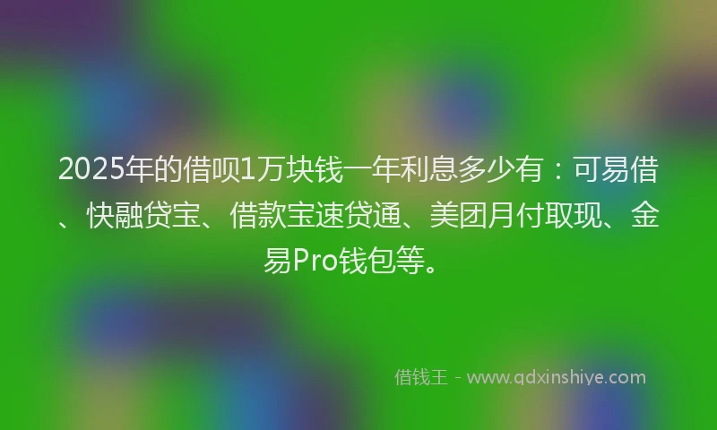 2025年的借呗1万块钱一年利息多少有：可易借、快融贷宝、借款宝速贷通、美团月付取现、金易Pro钱包等。