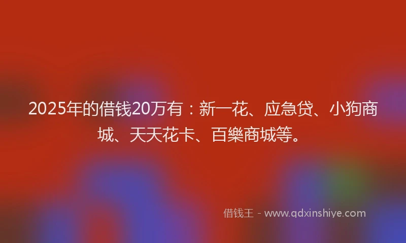 2025年的借钱20万有：新一花、应急贷、小狗商城、天天花卡、百樂商城等。
