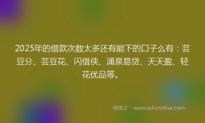 2025年的借款次数太多还有能下的口子么有：芸豆分、芸豆花、闪借侠、涌泉易贷、天天盈、轻花优品等。