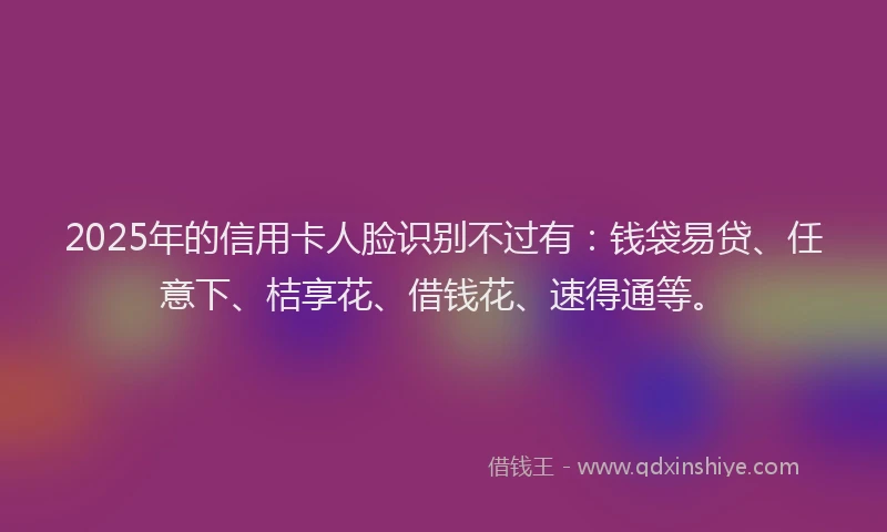2025年的信用卡人脸识别不过有：钱袋易贷、任意下、桔享花、借钱花、速得通等。