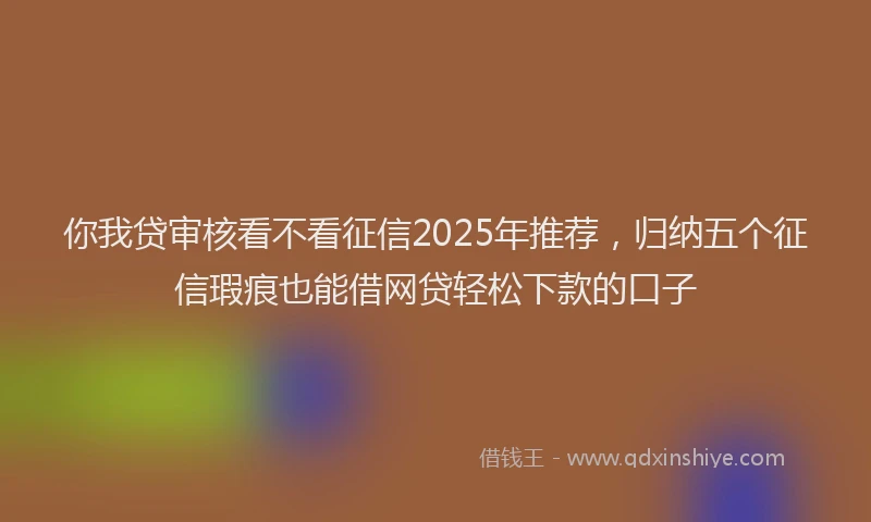 你我贷审核看不看征信2025年推荐，归纳五个征信瑕疵也能借网贷轻松下款的口子
