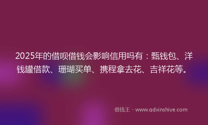 2025年的借呗借钱会影响信用吗有：甄钱包、洋钱罐借款、珊瑚买单、携程拿去花、吉祥花等。
