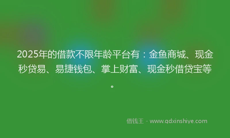 2025年的借款不限年龄平台有：金鱼商城、现金秒贷易、易捷钱包、掌上财富、现金秒借贷宝等。