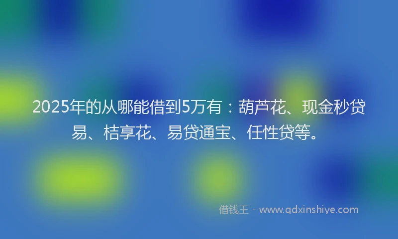 2025年的从哪能借到5万有：葫芦花、现金秒贷易、桔享花、易贷通宝、任性贷等。