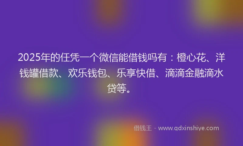 2025年的任凭一个微信能借钱吗有：橙心花、洋钱罐借款、欢乐钱包、乐享快借、滴滴金融滴水贷等。