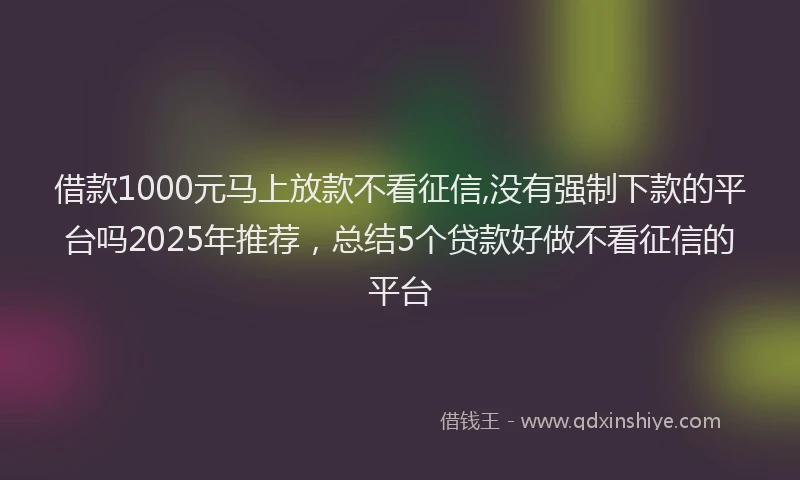 借款1000元马上放款不看征信,没有强制下款的平台吗2025年推荐，总结5个贷款好做不看征信的平台