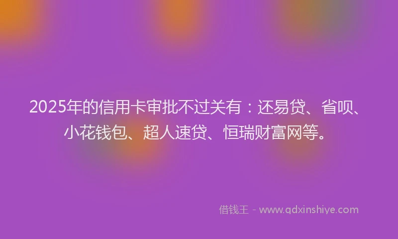 2025年的信用卡审批不过关有：还易贷、省呗、小花钱包、超人速贷、恒瑞财富网等。