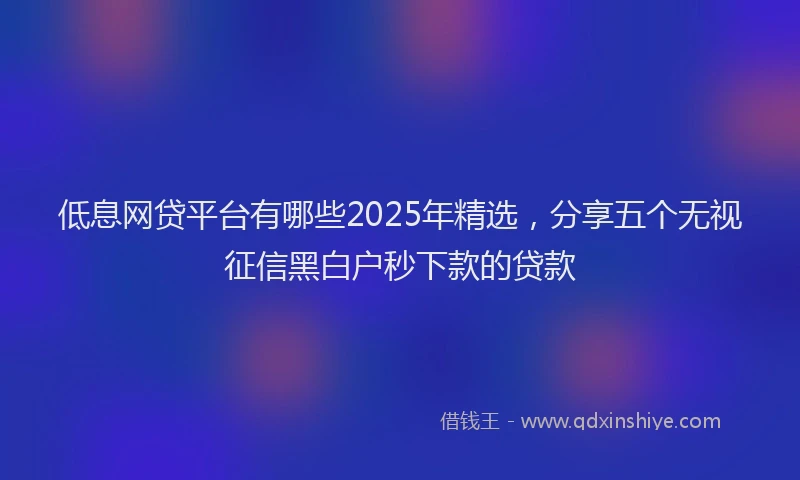 低息网贷平台有哪些2025年精选，分享五个无视征信黑白户秒下款的贷款