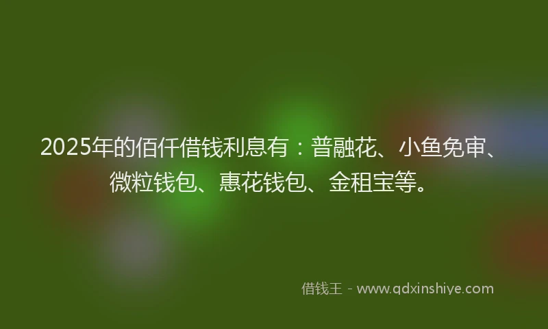 2025年的佰仟借钱利息有：普融花、小鱼免审、微粒钱包、惠花钱包、金租宝等。