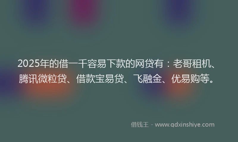 2025年的借一千容易下款的网贷有：老哥租机、腾讯微粒贷、借款宝易贷、飞融金、优易购等。