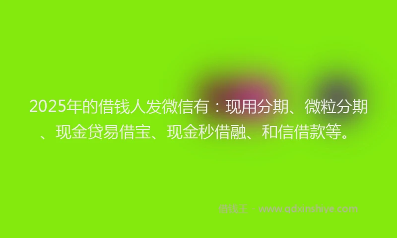 2025年的借钱人发微信有：现用分期、微粒分期、现金贷易借宝、现金秒借融、和信借款等。