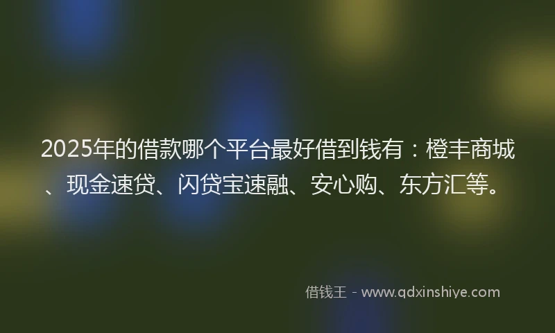 2025年的借款哪个平台最好借到钱有：橙丰商城、现金速贷、闪贷宝速融、安心购、东方汇等。