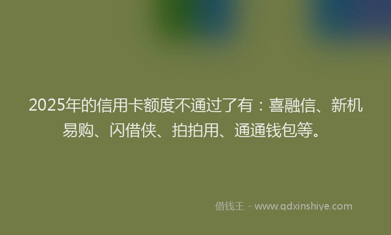 2025年的信用卡额度不通过了有：喜融信、新机易购、闪借侠、拍拍用、通通钱包等。