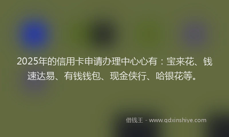 2025年的信用卡申请办理中心心有：宝来花、钱速达易、有钱钱包、现金侠行、哈银花等。